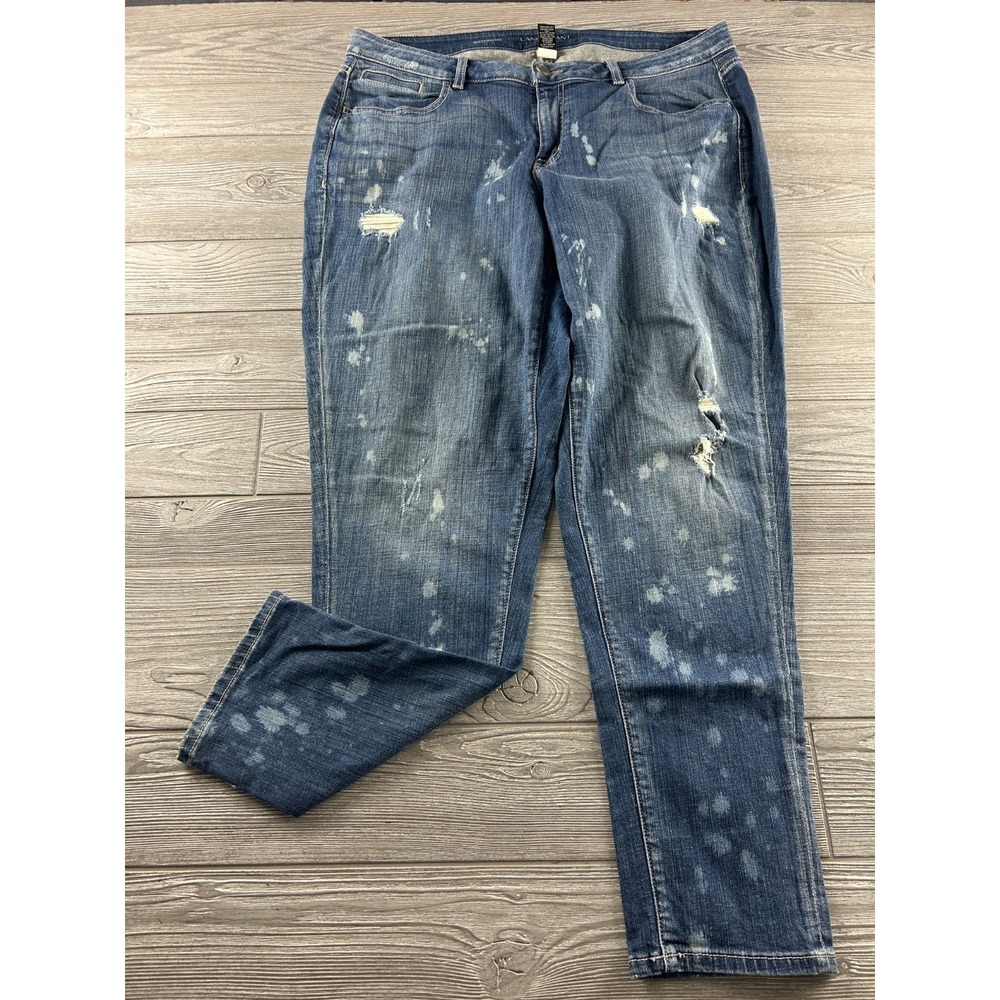 LANE BRYANT Boyfriend Distressed Bleach Splatter Blue Jeans Size 18